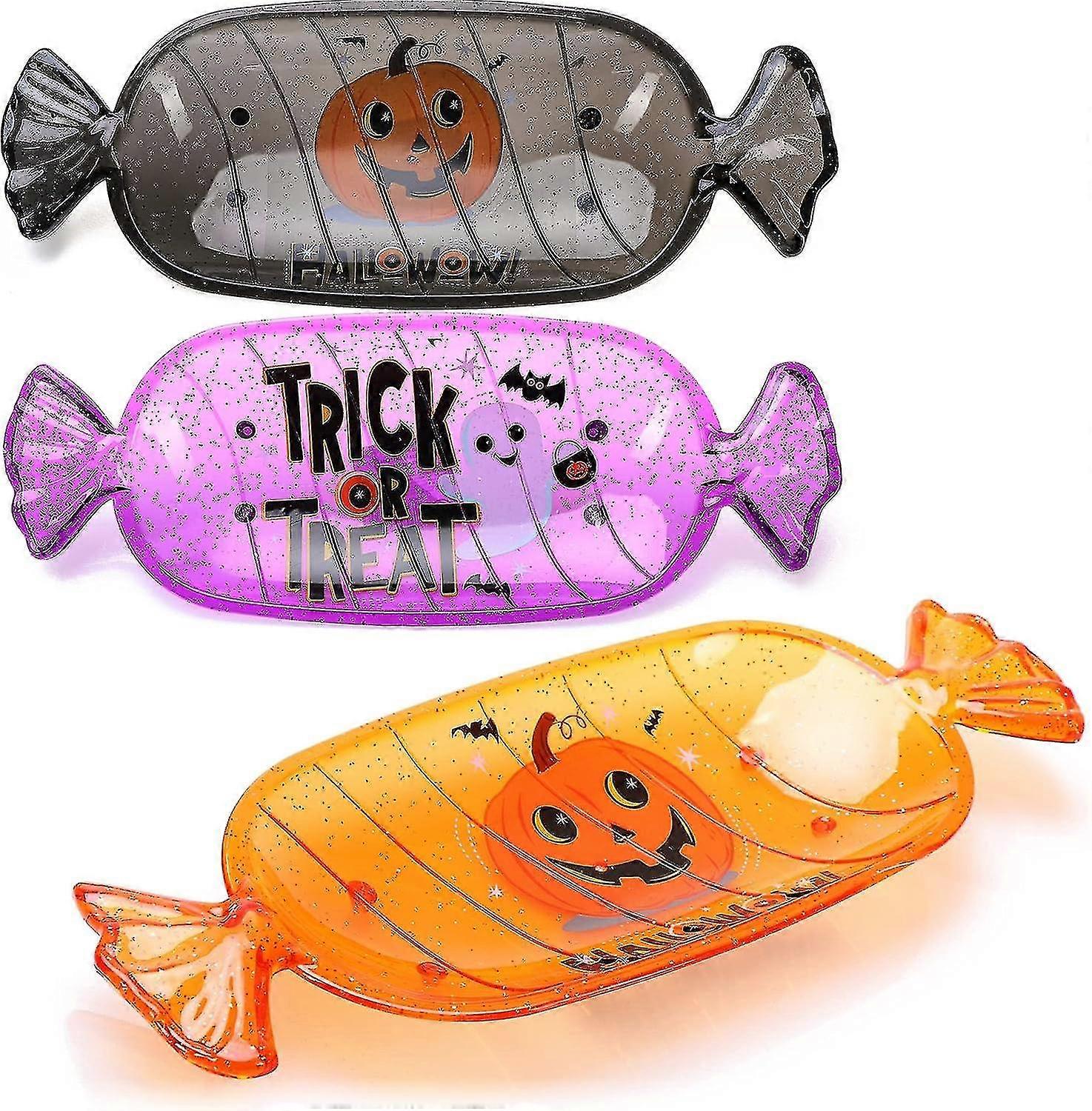 3x Snack Bowl Halloween - Plastic Snack Plate In Candy Design - Party Tableware For Halloween And Theme Party (3 Pieces - Shell - Colored)