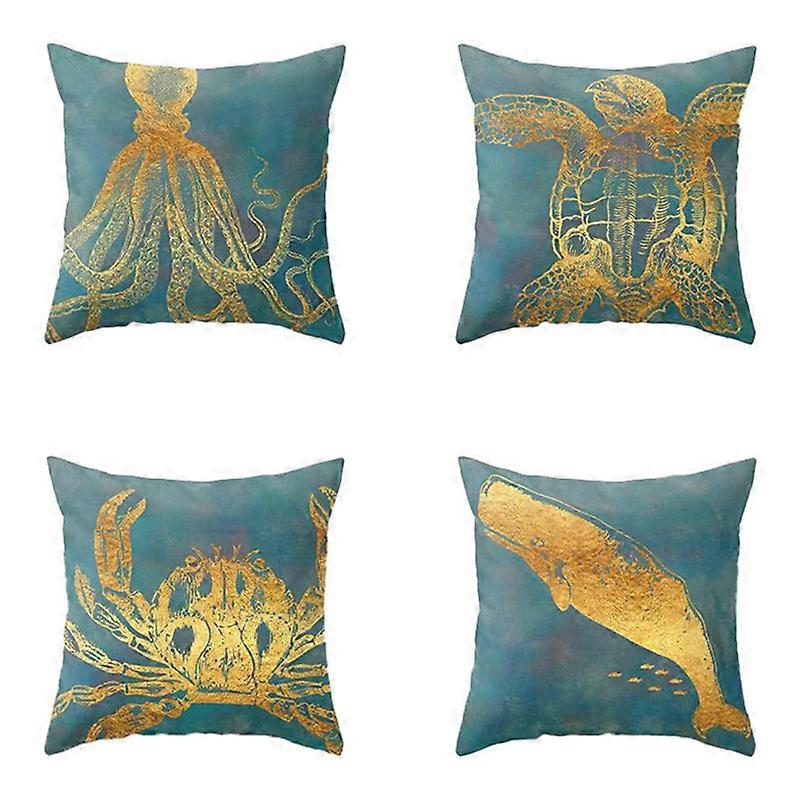 4PCS Whale Crab Pattern Cushion Cover Pillowcase Home Decorative Sofa Square Pillow Cover Bedroom C