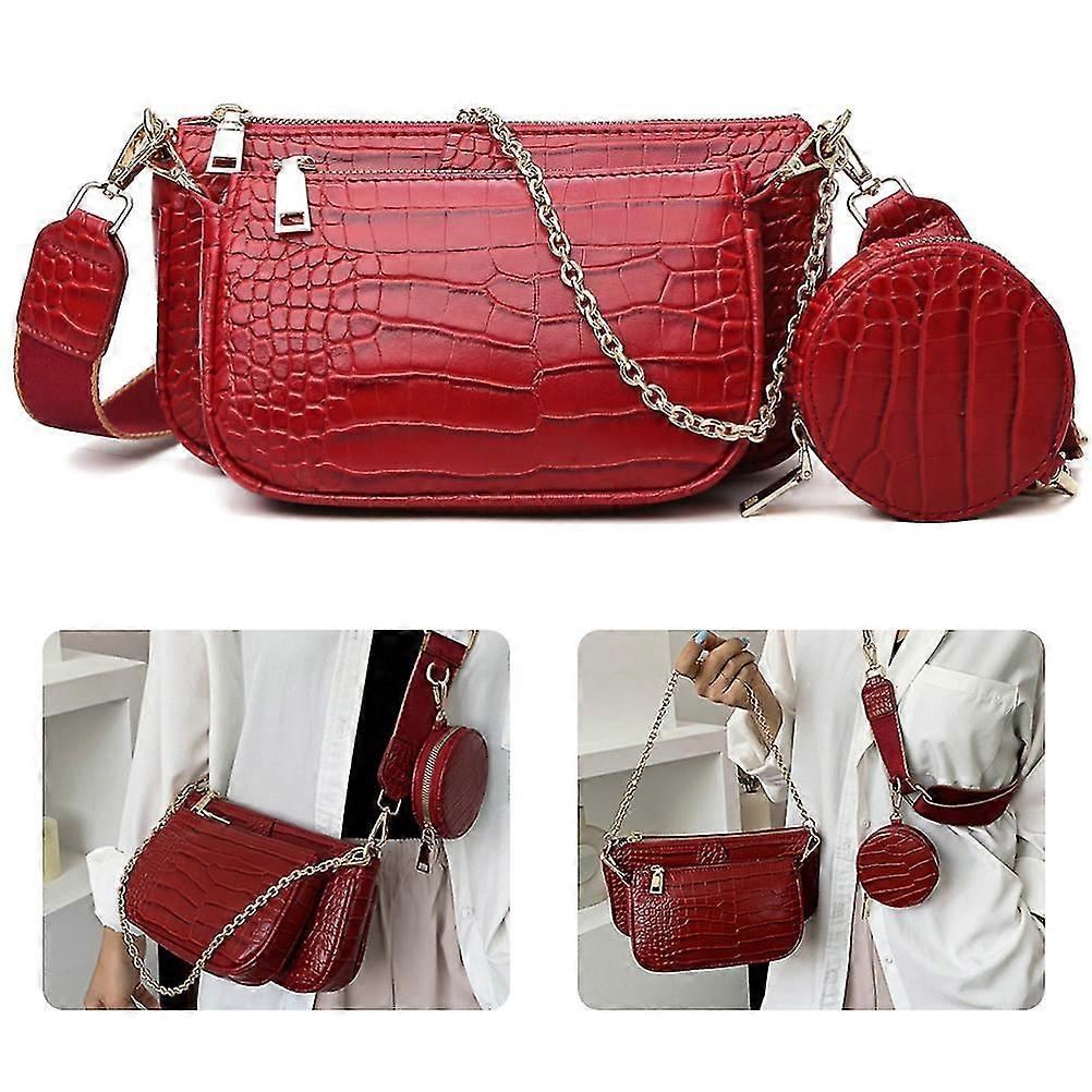 3 In 1 Women's Pattern Crossbody Shoulder Bag Durable Wearable Scratch Resistant Pu Leather Underarm Bag Multi Pochette