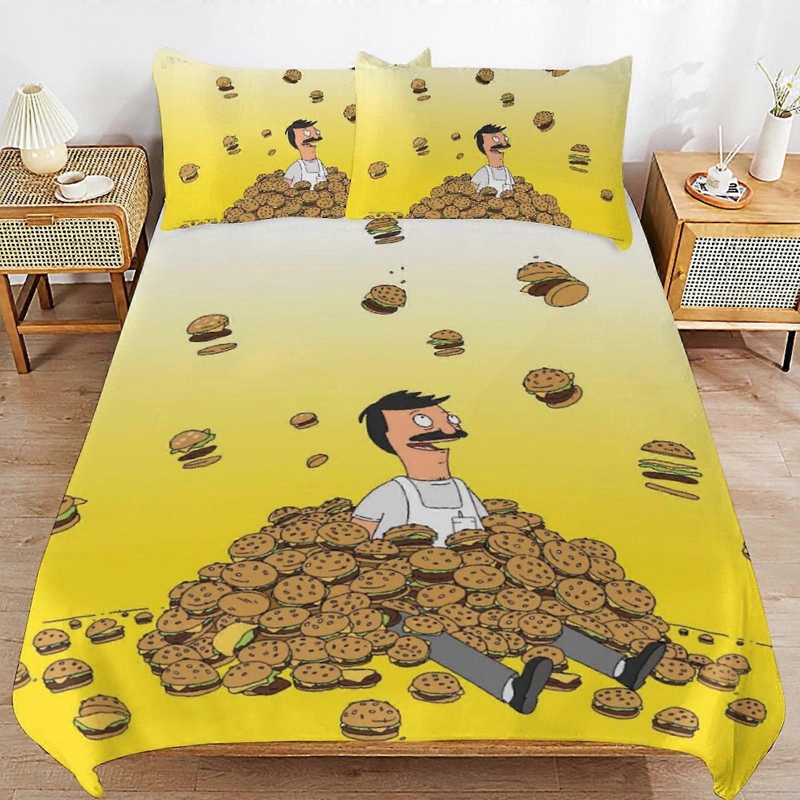 a1402 Zestaw poszewek na kołdrę Bob's Burgers, 3-częściowy zestaw pościeli 86x70 "Dwustronny druk Dekoracyjny zestaw poszewek na kołdrę (1 poszewka na kołdrę + 2 poduszki)"