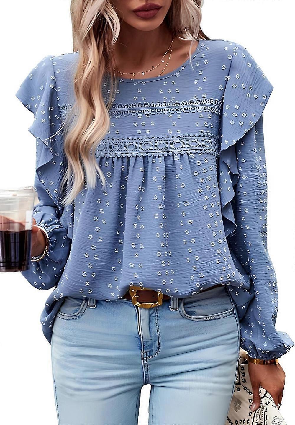 1PCS solid color shirt for women--blue