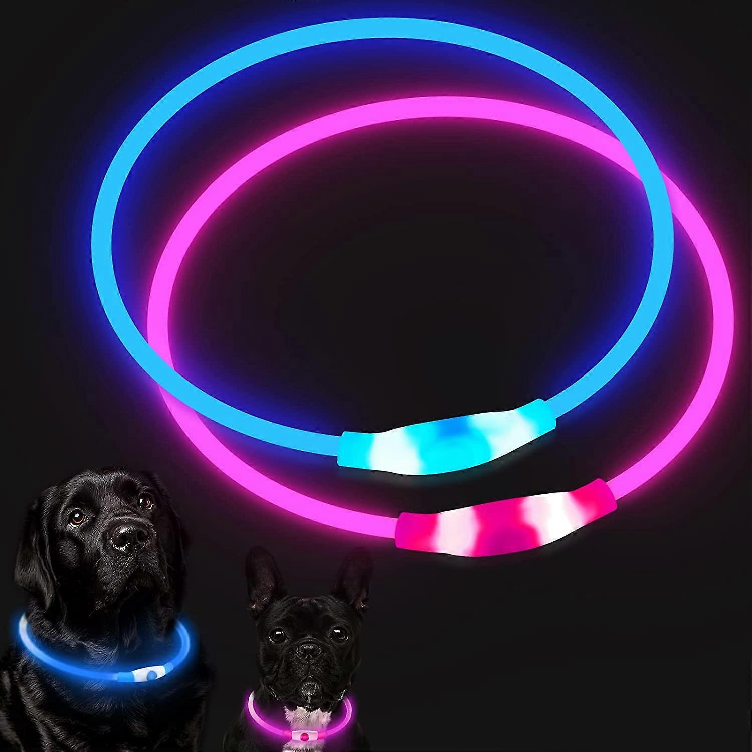 2pcs Light Up Dog Collars, Flashing Dog Collars in the Dark, Adjustable LED Dog Collar USB Rechargeable, Waterproof Light Up Dog Collar Lights in the