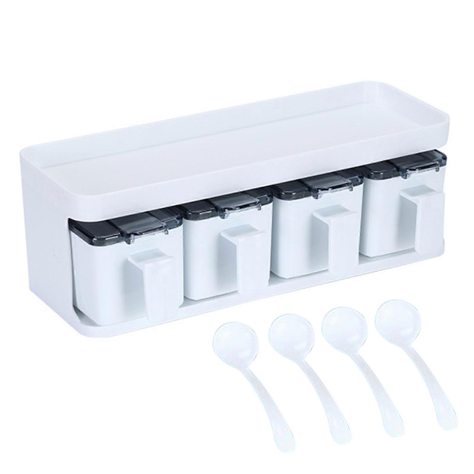 Seasoning Box with Spoon Ergonomic Handle Dust-proof Waterproof Moisture-proof 3/4 Grids Condiment Container Countertop Organizer Kitchen Gadget KAESI