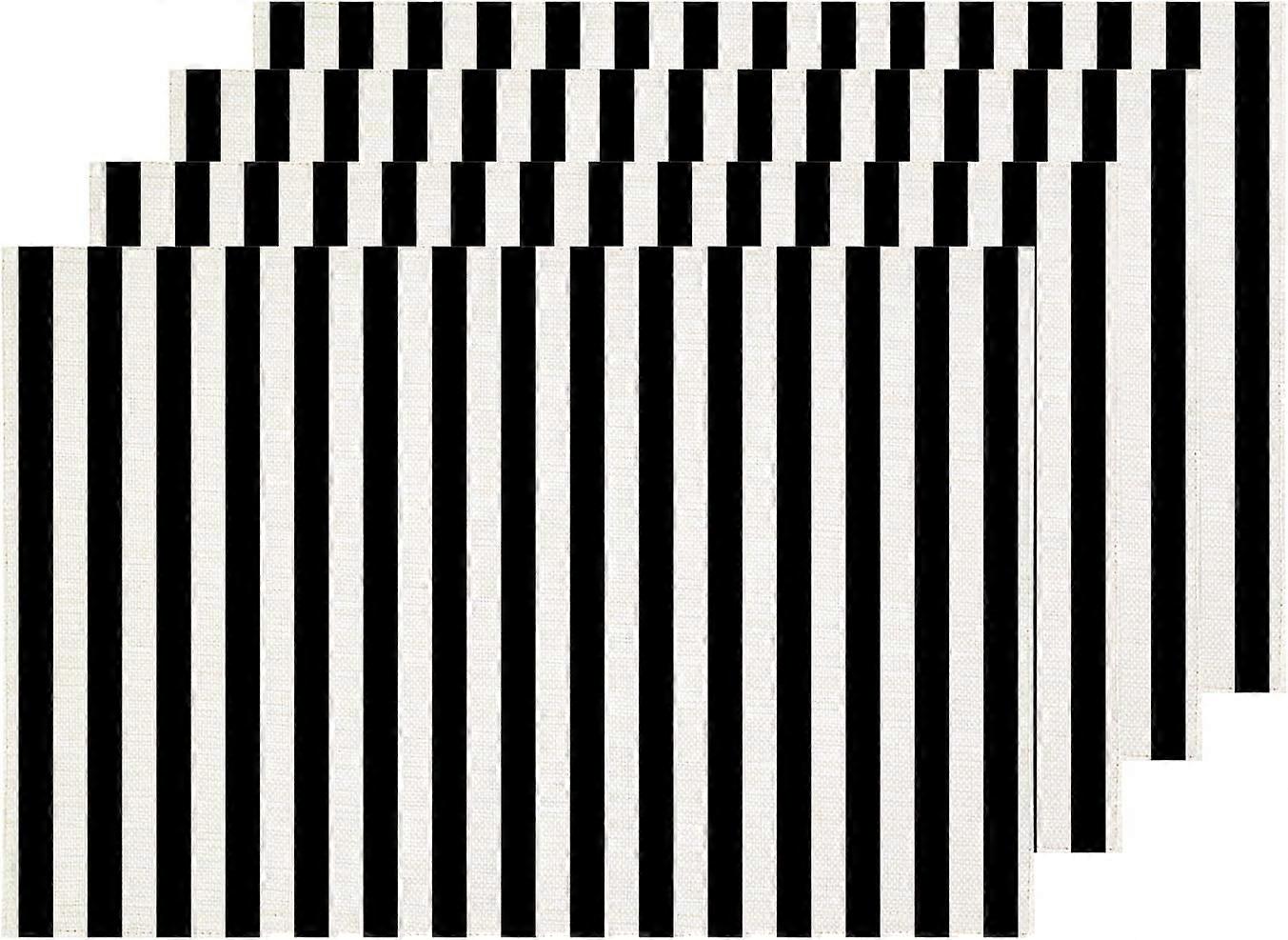 Black Modern Simple Striped Placemats, Black White Geometric Zebra Table Mat Linen Burlap Washable Double-Deck Heat Insulation for Dining Table Kitche
