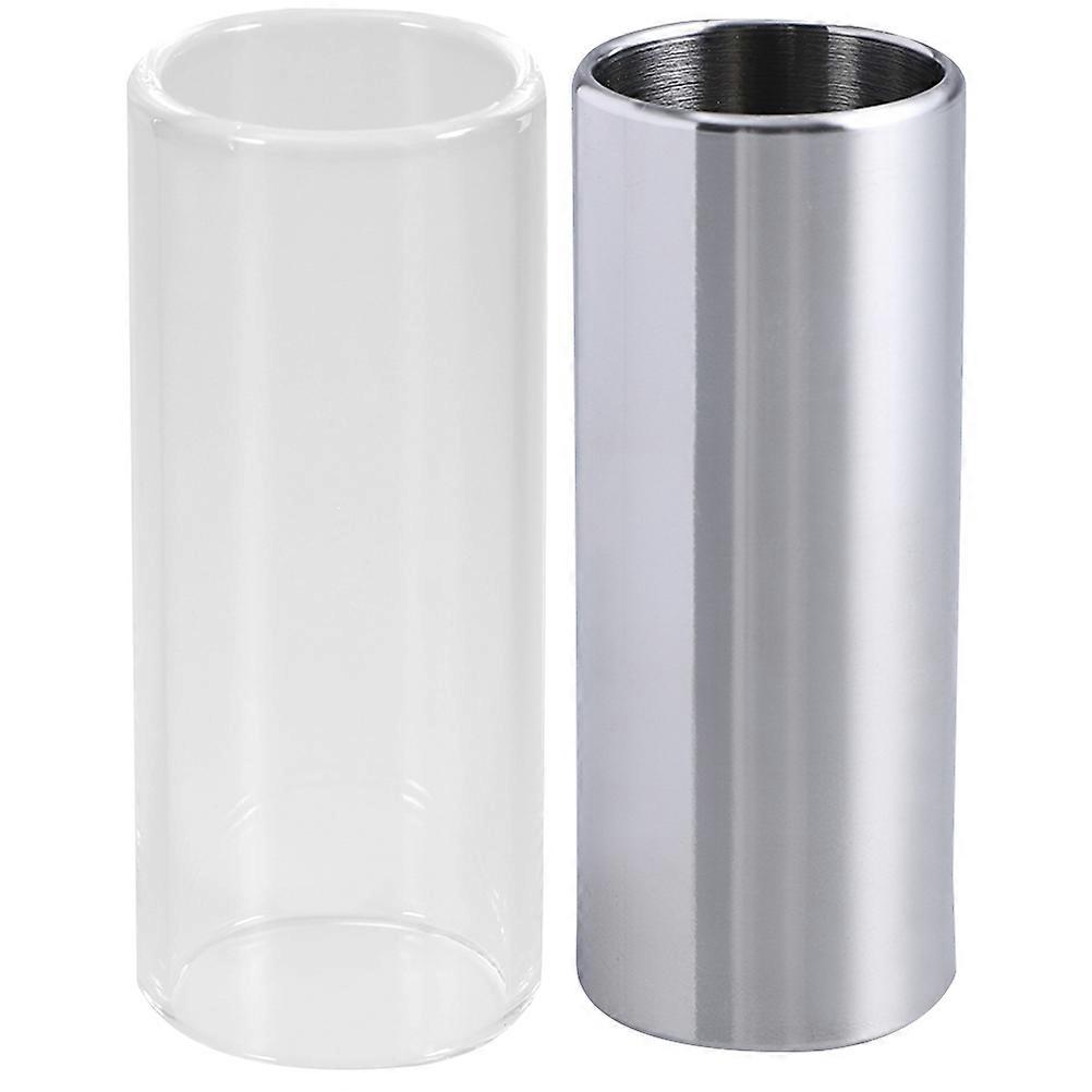 2pcs 51mm Glass Slide and Stainless Steel Slide Medium Bottleneck Slide for Guitar Bass (Transparent and Silver)