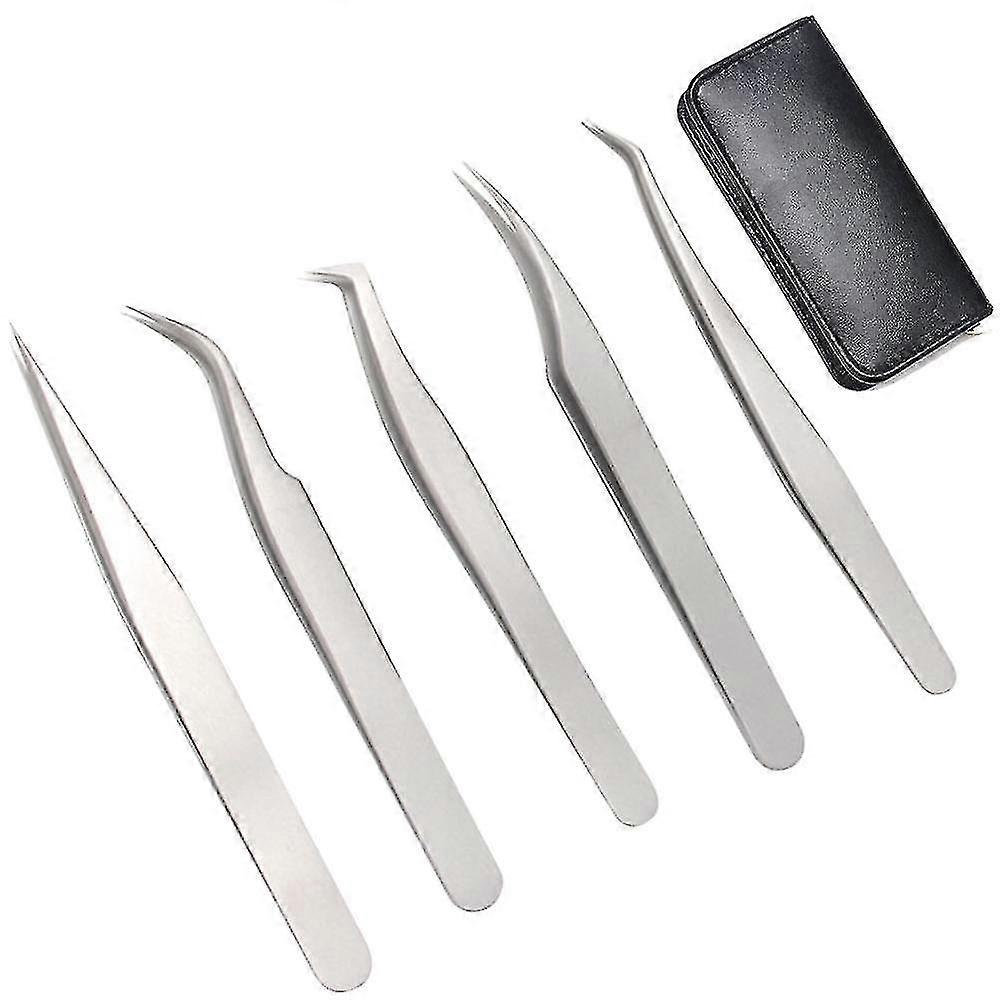 סט פינצטות ריסים מקצועי של 2 פינצטות ריסים מפלדת אל-חלד לתוספות ריסים ועיצוב ציפורניים, מעוגל ישר