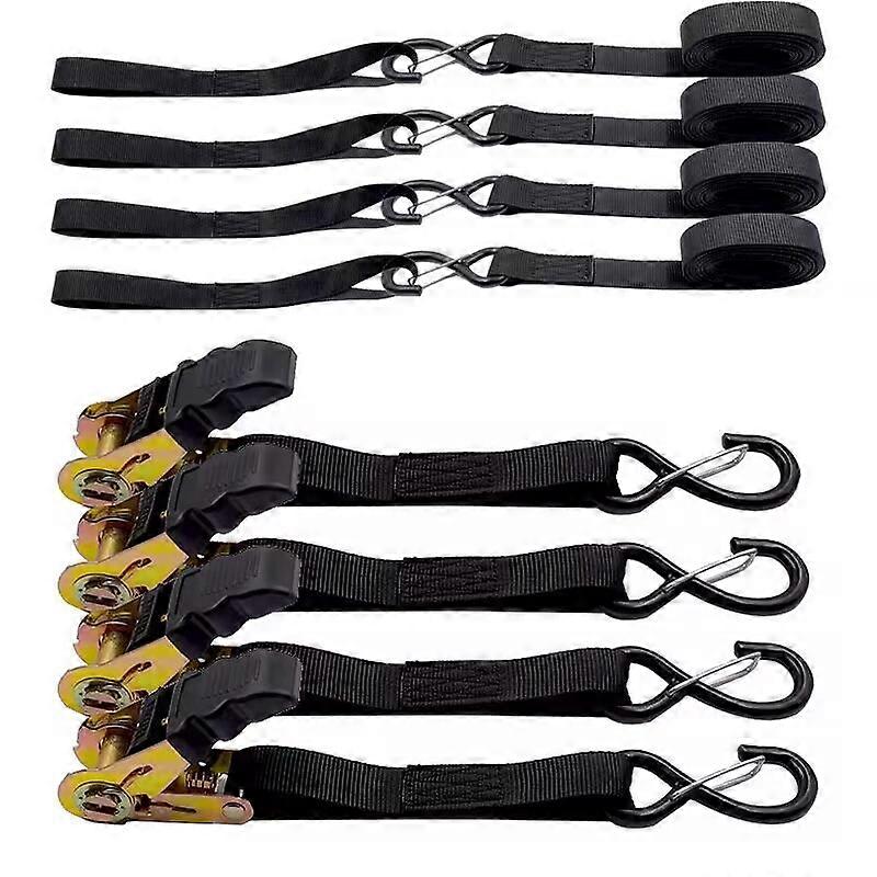 INF 5M ratchet straps with hooks and 8-shaped loops (4 straps and 4 loops)