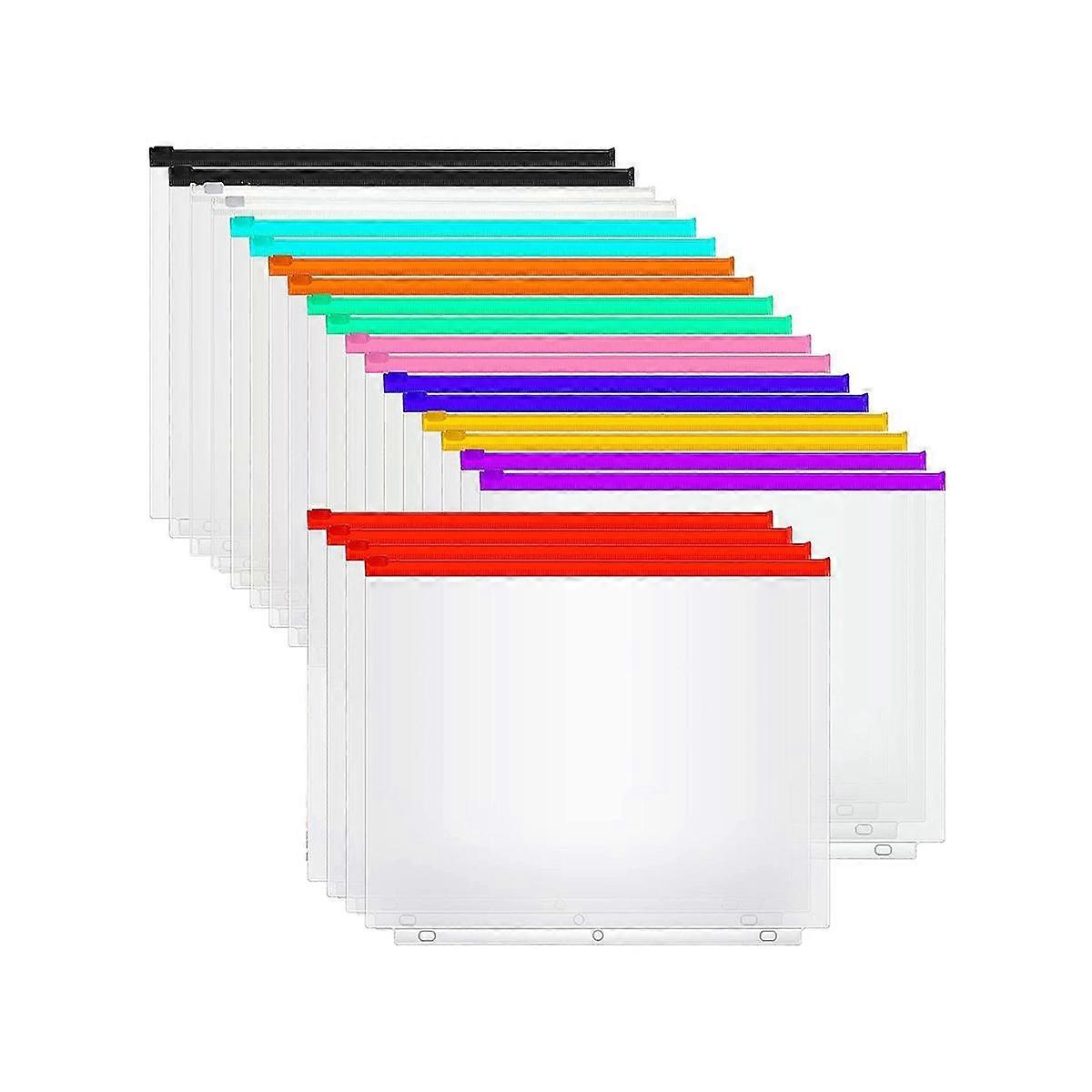 40Pcs Binder Pockets A4 Size 3 Hole Binder Pockets with Zipper Binder for 3-Ring Binder Loose Leaf