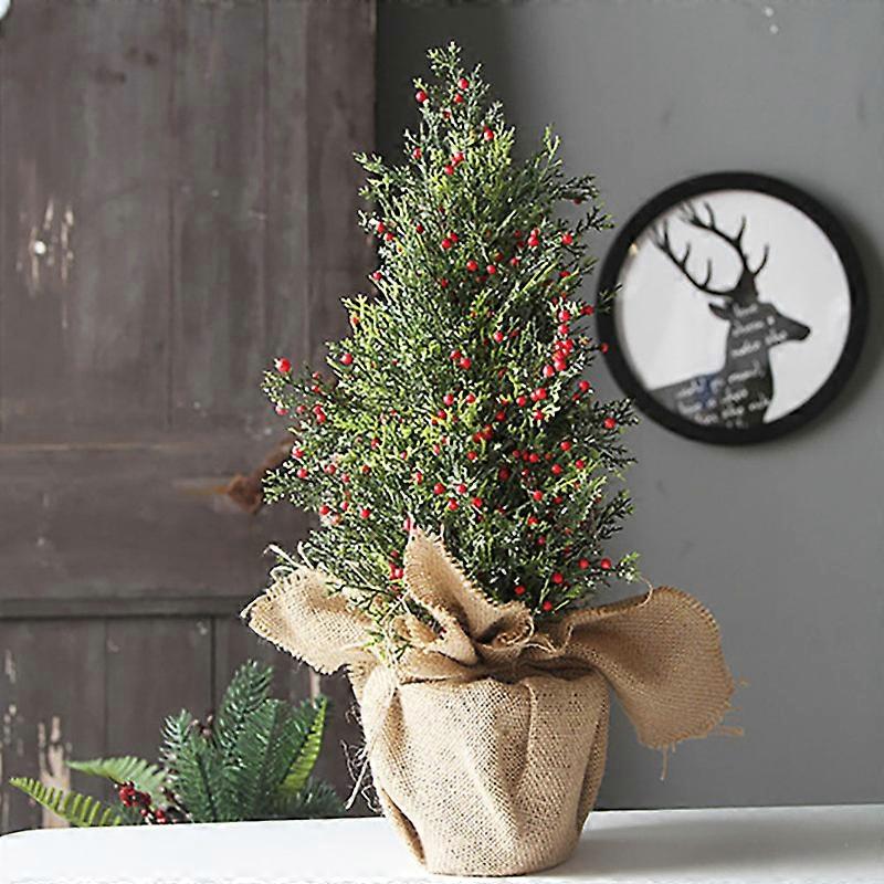 EVAGO Artificial Mini Christmas Tree Miniature Pine Xmas Tree Desktop Christmas Tree Burlap Base(30cm/45cm)