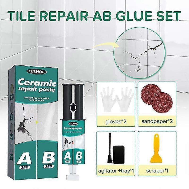 Ceramic Tile Glue Adhesive Scratch Cracks Repair Paste Kit With Scraper And Stirring Tools