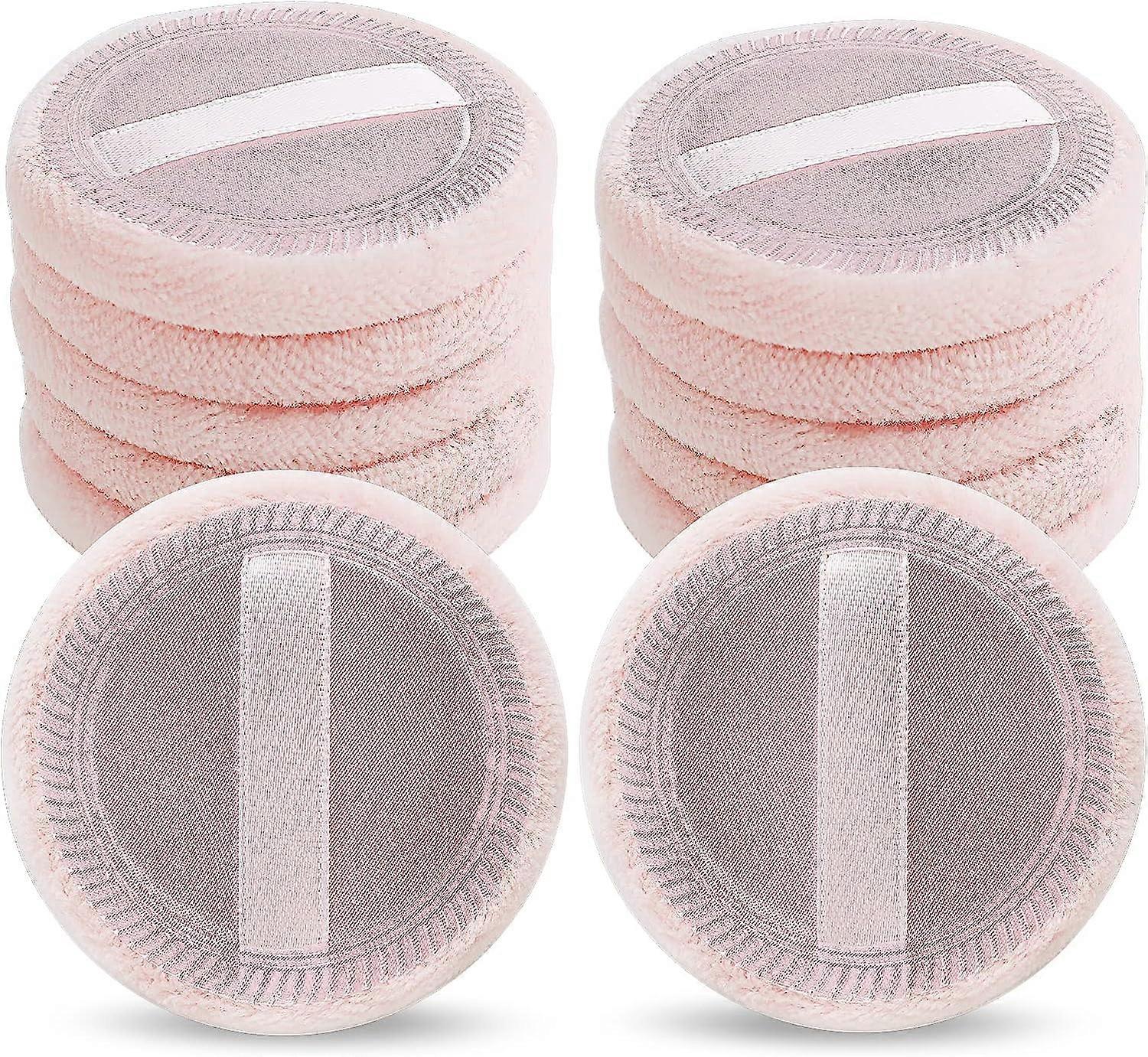 Loose Powder Puff Pink Cotton Pads Face Body Makeup Velour with Ribbon Applicators Setting Round Make Up Eyeshadow Concealer Cosmetics Spongepink 12 P