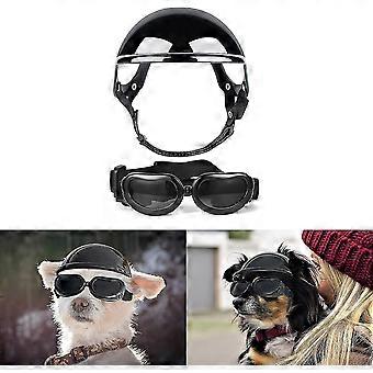 Okulary przeciwsłoneczne i kask dla małych ras, ochrona przed promieniowaniem UV Małe gogle dla psów, wiatroszczelny kask motocyklowy z otworem na ucho
