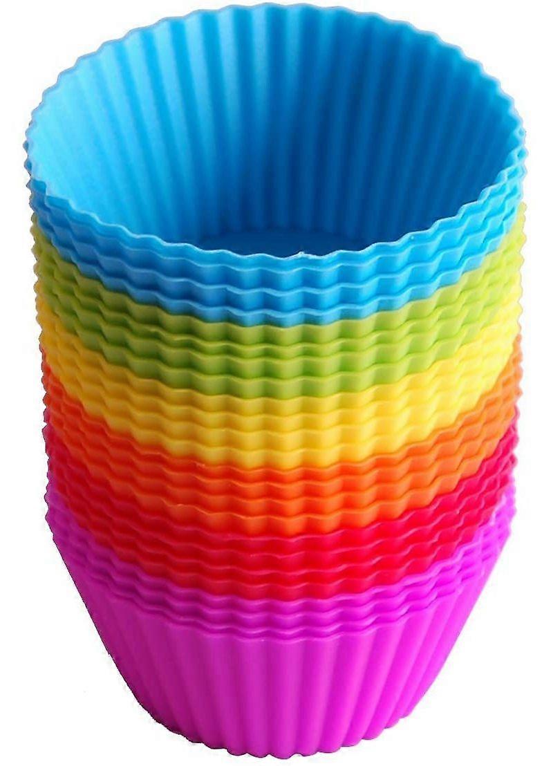 Cupcake Molds - 24 Reusable Silicone Baking Molds for Muffins