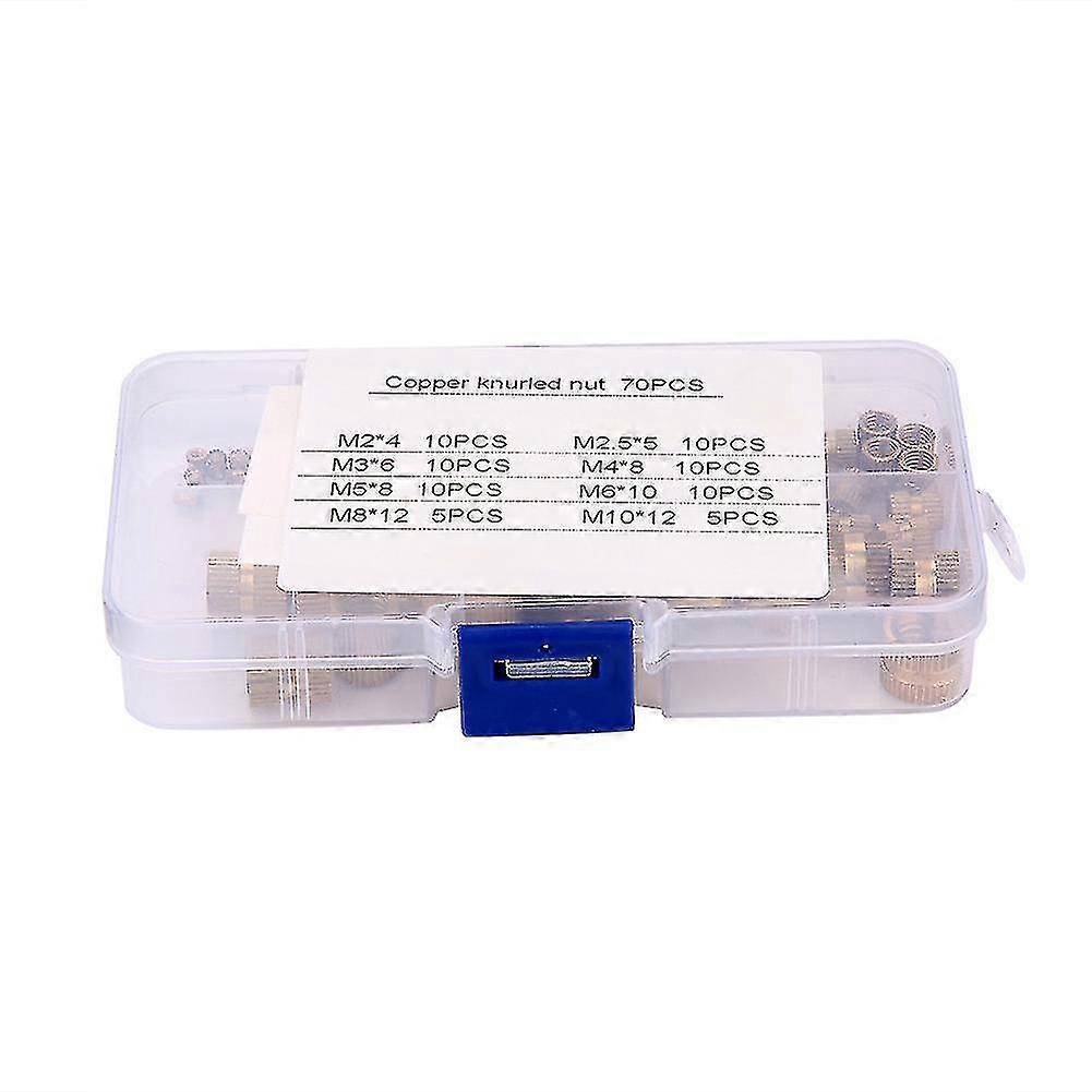 70pcs M2-m10 Brass Cylinder Knurled Round Molded-in Insert Embedded Nuts