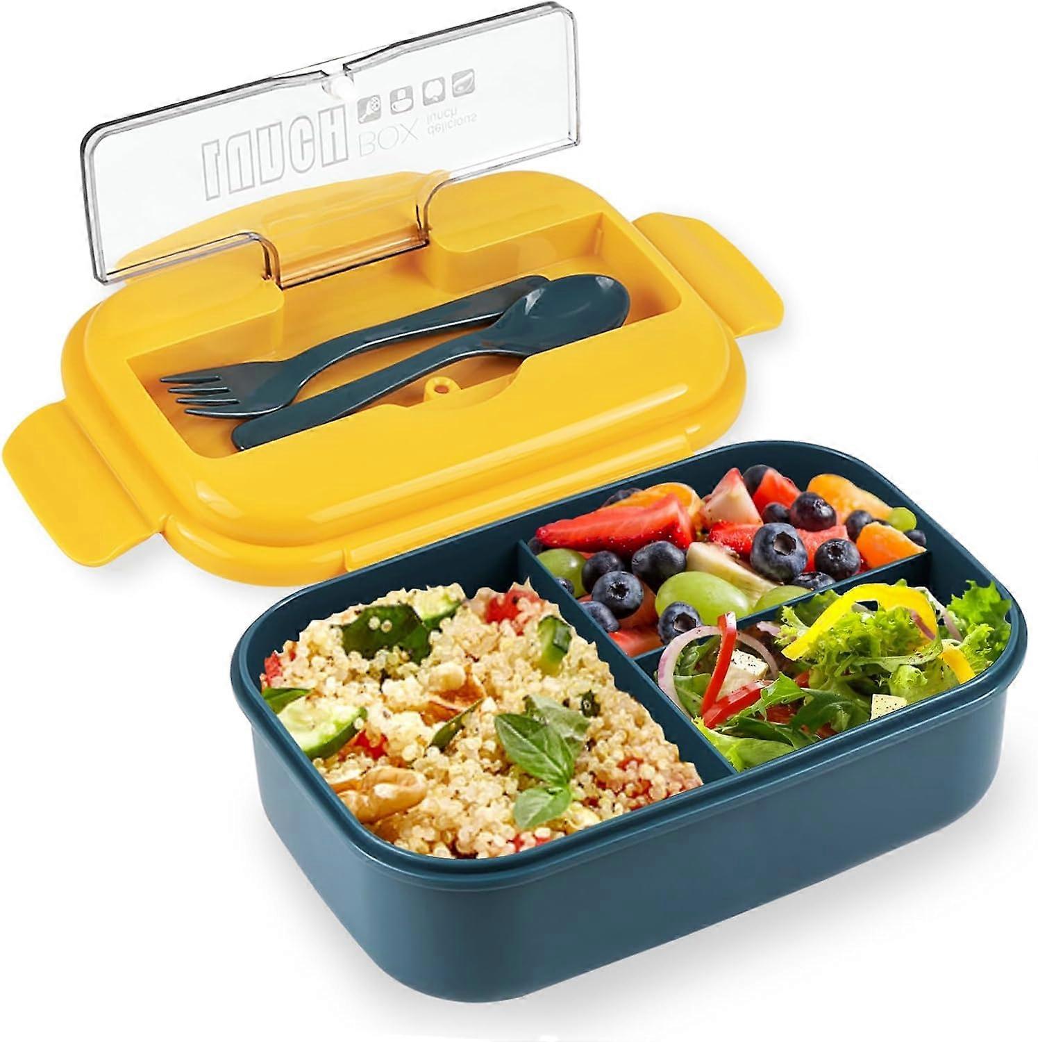 Lunch Box, 3 Compartment Lunch Containers for Adults, Portion Control Bento Boxes, Microwave Safe