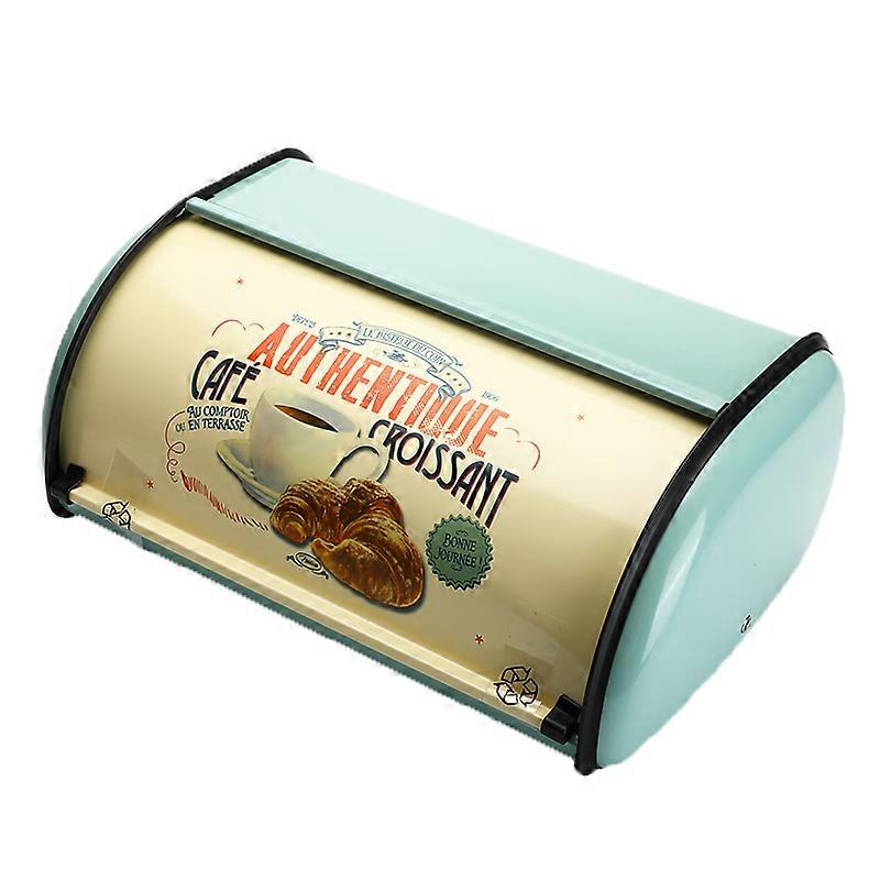 Vintage Bread Box Bin Rollup Top Light Blue Small Powder Coated Bread Iron Boxes Food Containerfor