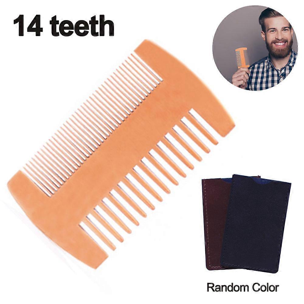 Pente para Bigode de 14 dentes com Estojo de Couro Kit de Cuidados para Barba de Madeira de Tamanho de Bolso com Dentes de Ação Dupla Finos e Grossos Funciona Perfeitamente com Óleo de Barba an