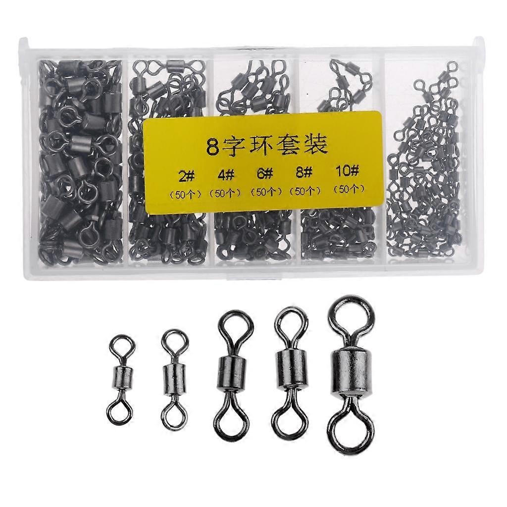 250Pcs/box Stainless Steel Fishing Rolling Swivels Solid Ring Hook Connector