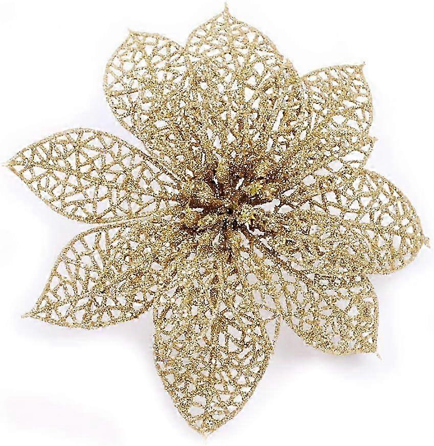 30パッククリスマスゴールドグリッターポインセチアの花は、クリスマスツリーのオーナメントをゴールドのクリスマスツリーリースガーランドホリデーシーズンの結婚式のために広く選びます