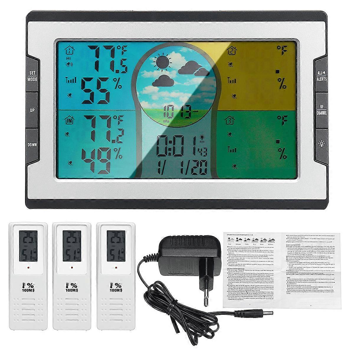 Professional Wireless Weather Station Indoor Outdoor Color Screen Weather Forecast Station 3 Sensor Temperature With Alarm Clock