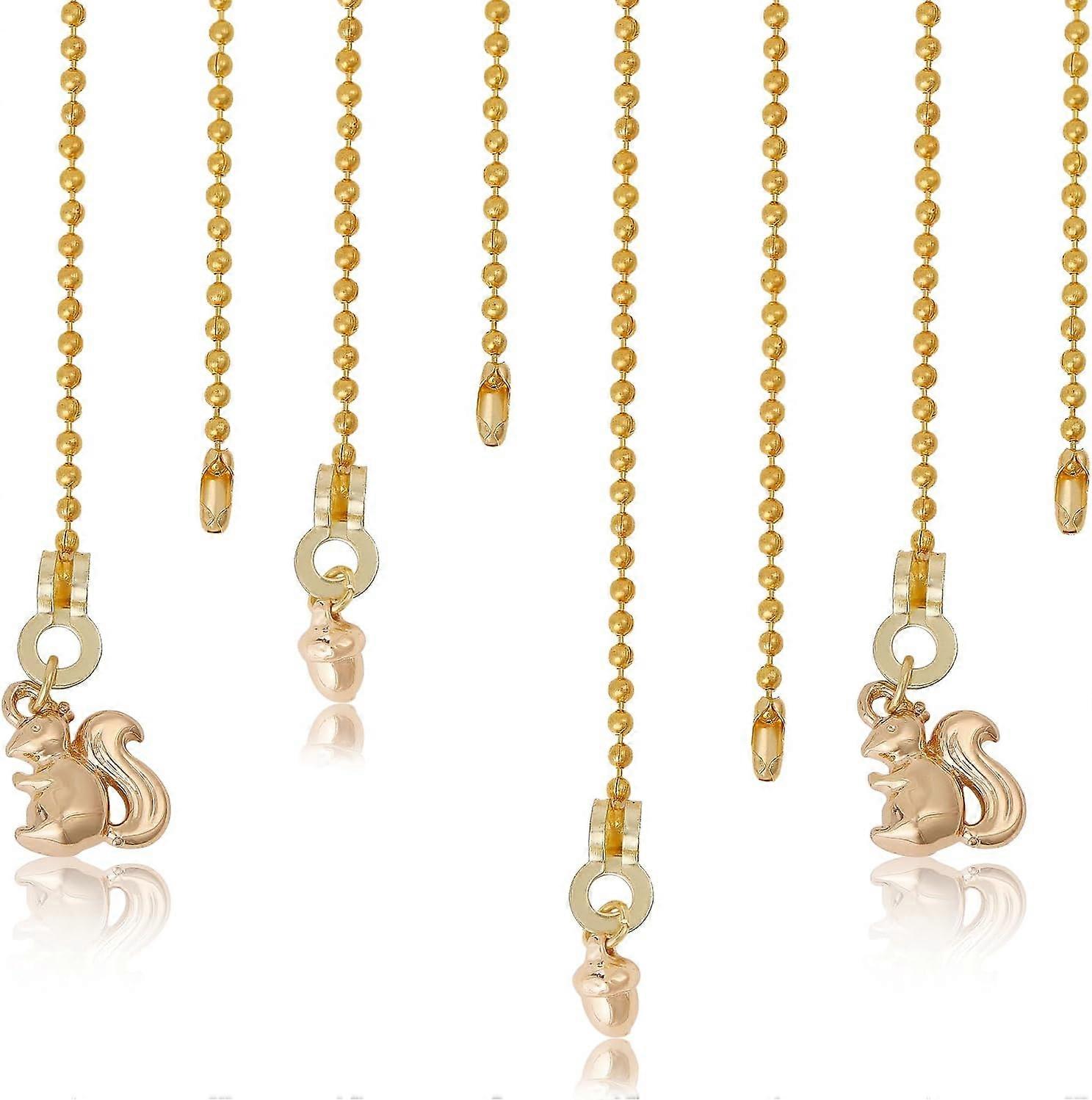 Brass Ceiling Fan Pull Chain Extenders with Iron Ball Chain Squirrel & Acorn Golden 326~333mm 4pcs/set
