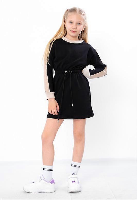 Girls’ Dress – Solid Double-Knit Fabric with Color Contrast Sleeves, Adjustable Waist, Any season,  HC 6389-057