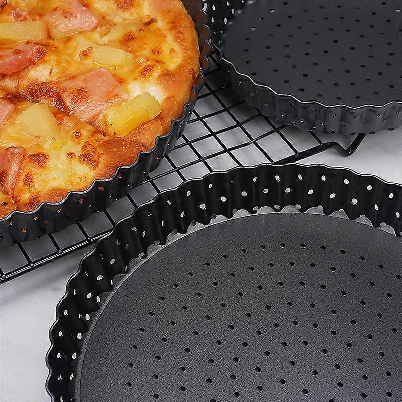 Black - Perforated Egg Tart Mold, Removable Bottom, Non-Stick, Suitable For Pizza, Round Fluted Egg Tart, For Home Use, Diameter 20cm (1 Piece)