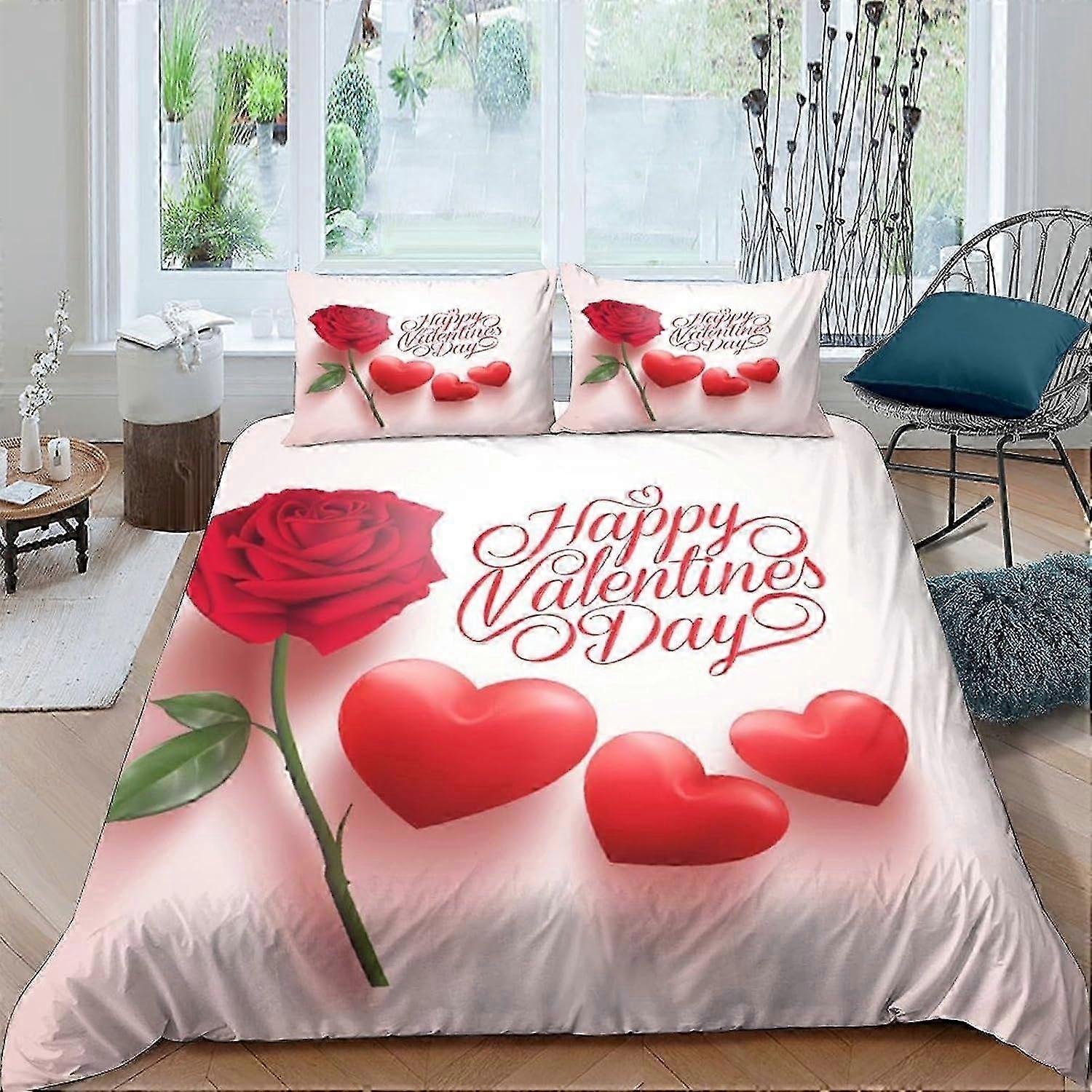 J654 Lençóis Rosas Vermelhas Roupa de Cama Impressão 3D Conjuntos de Capa de Edredão Cordate Capa de Colcha Microfibra com Pillwocase com Zíper Capa de Edredom 3 Peças, para Te