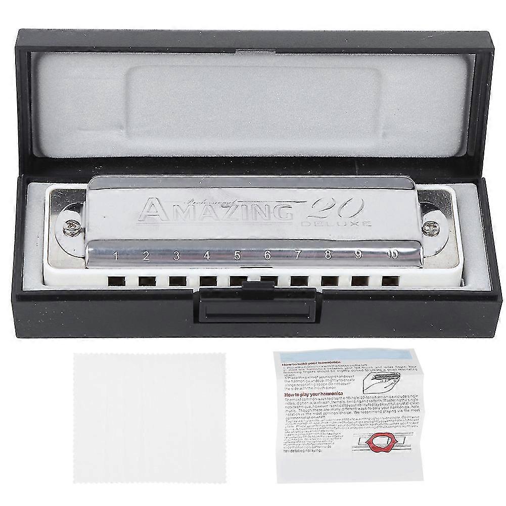 Blues Harmonica 10 Holes Mouthorgan Db Key ABS Resin Professional Beginner Wind InstrumentWhite