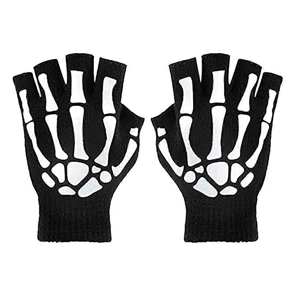 1 Pair of Halloween Skeleton Gloves Party Luminous Gloves Knitted Fingerless Gloves Winter Warm Gloves
