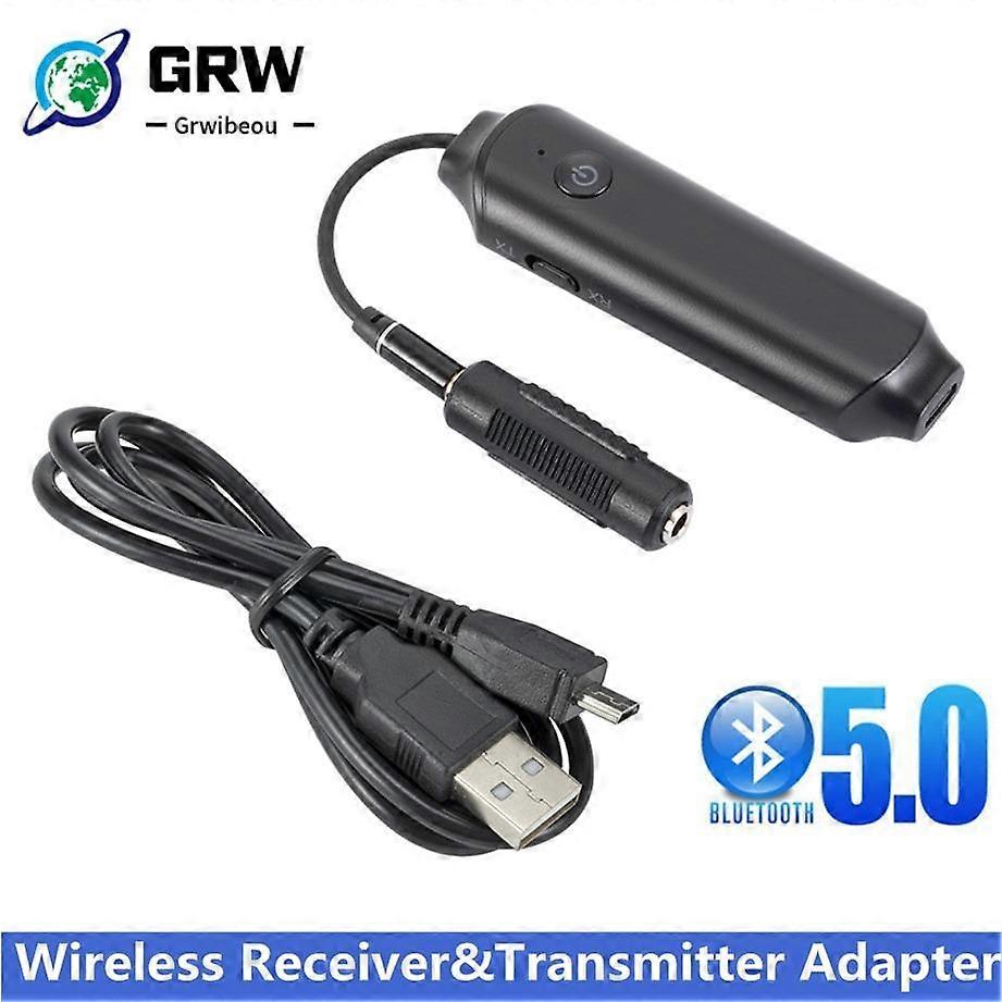 GRWIBEOU Bluetooth 5.0 Audio Adapter Wireless 2-In-1 Audio Receiver and Transmitter Dual Mode Portable Double 3.5mm End Adapter