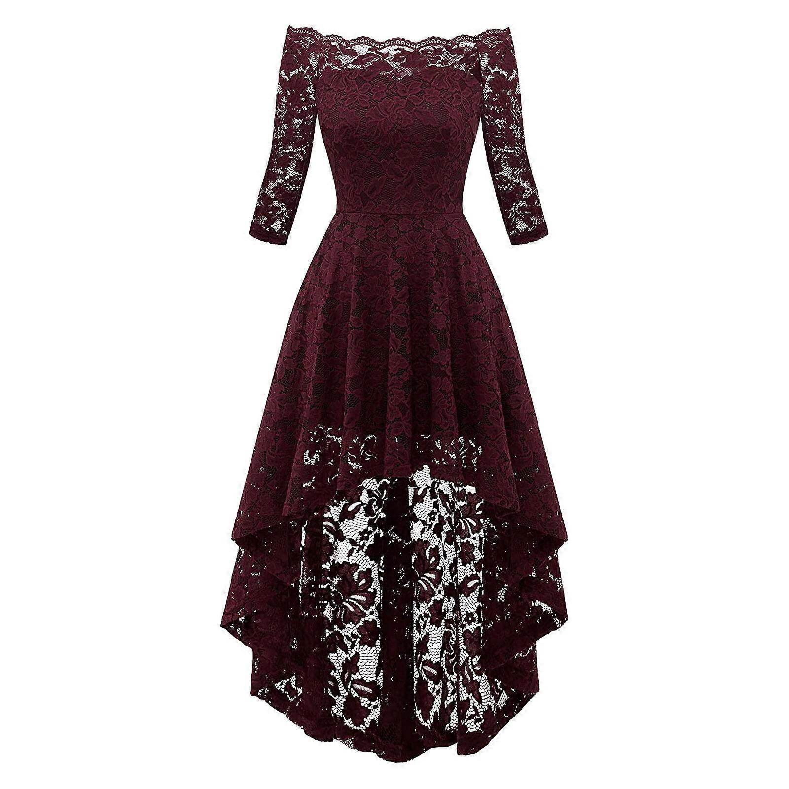 100% νέα φορέματα δαντέλας Cape Short Sleeves Dip Hem Prom One-neck Graduation Cocktail Dresses