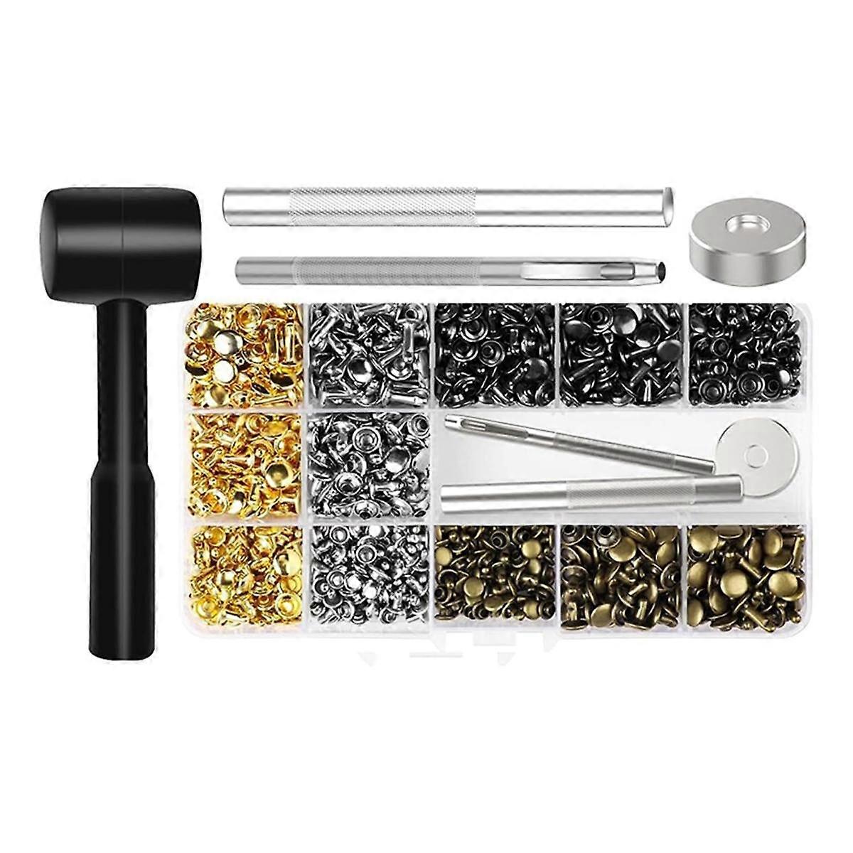480 Set Leather Rivets, 4 Color 3 Size Leather Rivets and for Leather Clothes, Shoe, Leather Boot