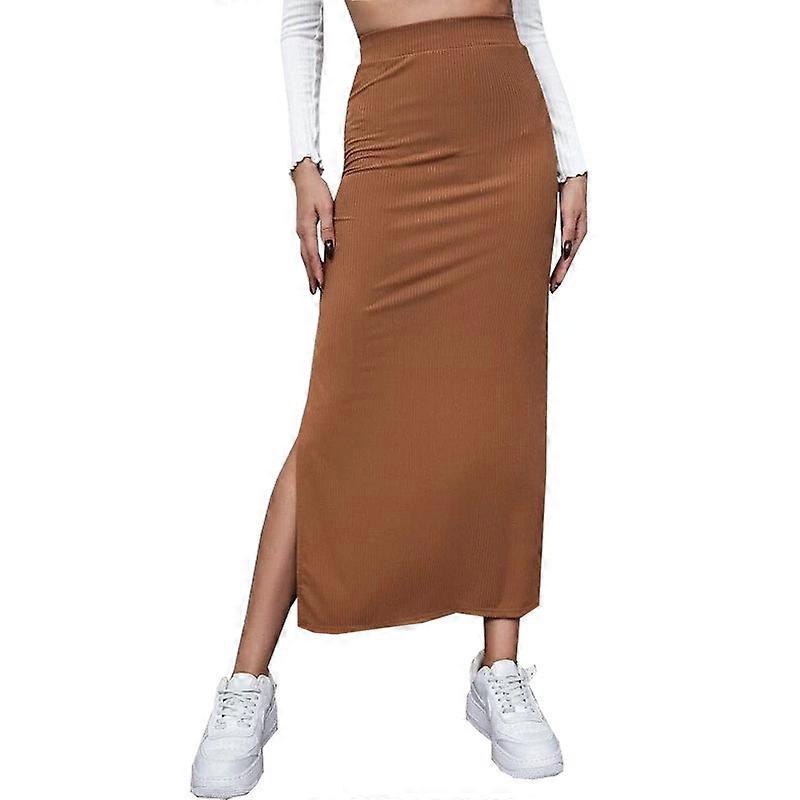 Dames High Waist Split Split Solid Bodycon Lange Maxi Rok