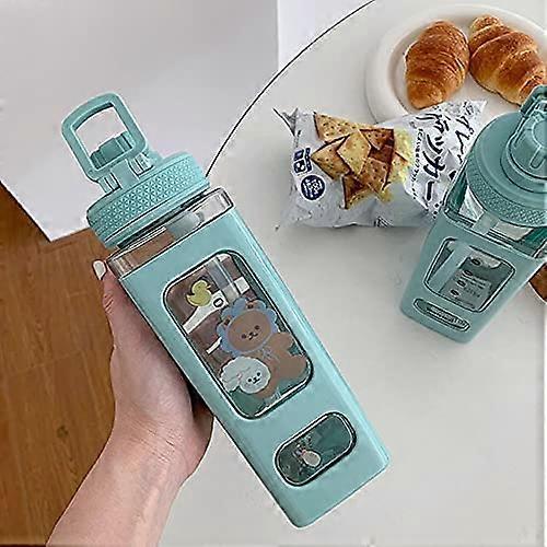 1pc 700ml Kawaii Bear Water Bottle With Straw Plastic Portable Square Drinking Bottle Large Kawaii Water Bottle (With Sticker)