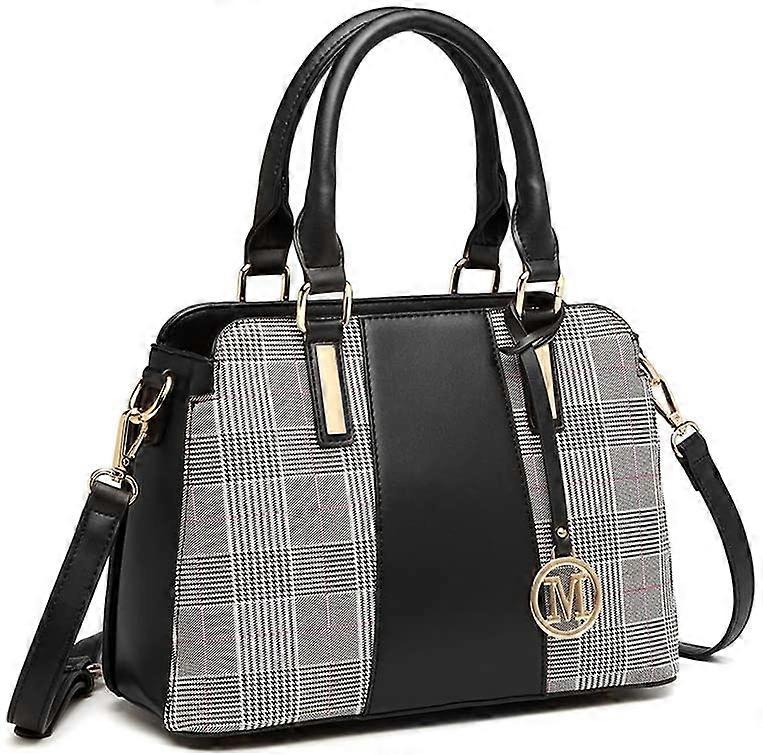 Borsa a mano nera da donna, a righe retrò, con tracolla, elegante, con cuciture, in similpelle