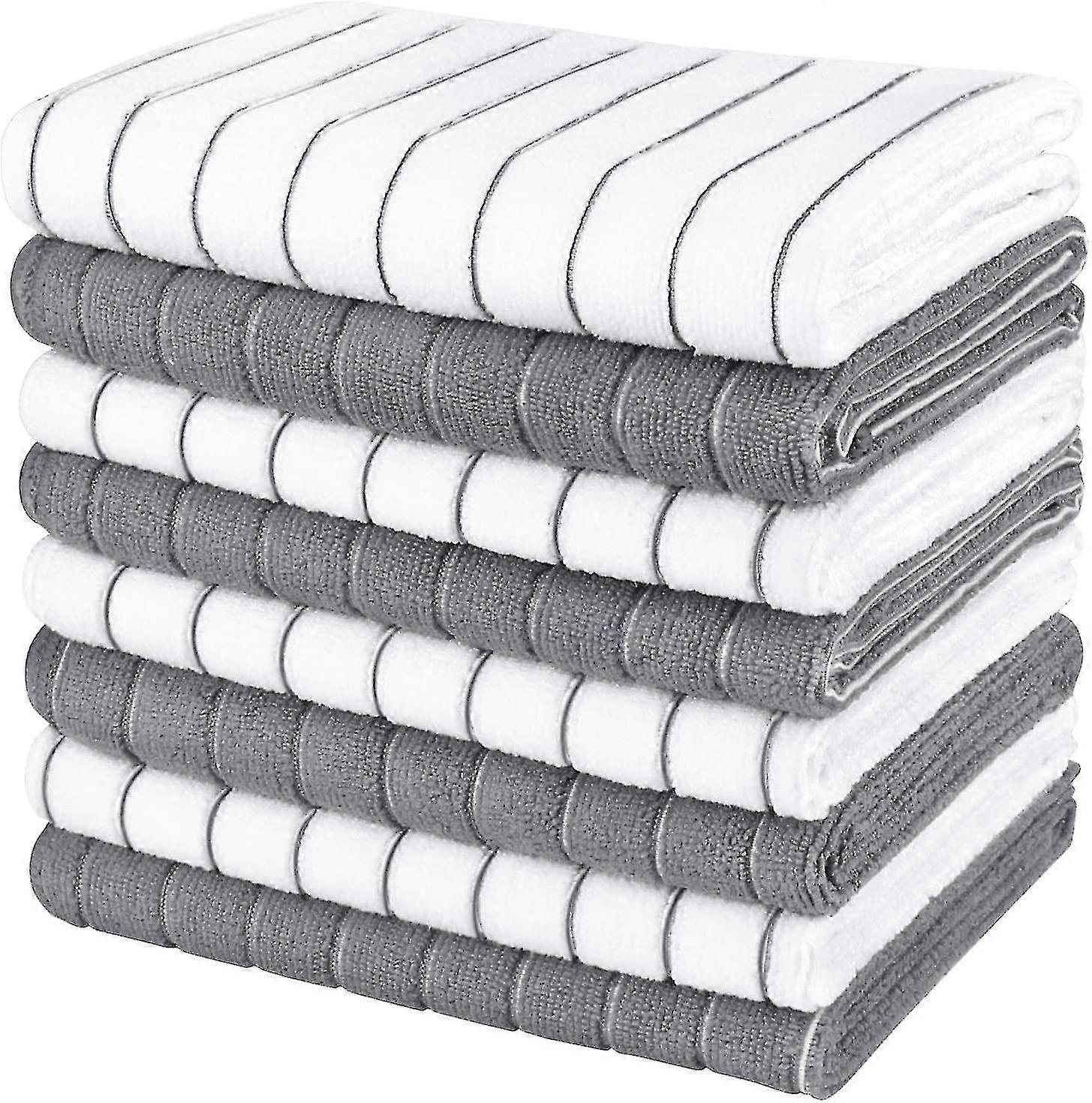 مناشف أطباق -8 حزم ، 18x26 ، فائقة النعومة والامتصاص ، مناشف مطبخ متعددة الأغراض من الألياف الدقيقة للمنزل ، مطبخ رمادي / أبيض