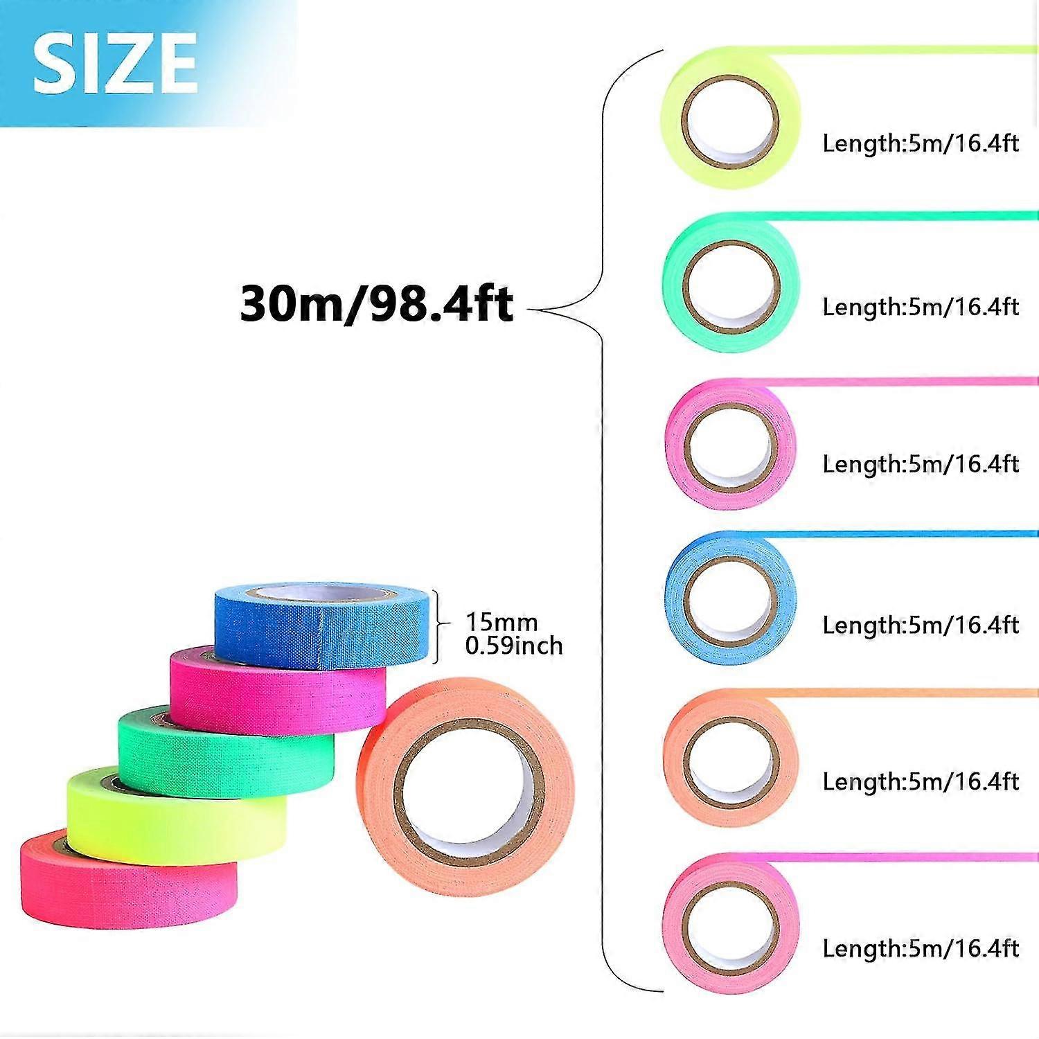 6 Fluorescent Neon Tape, 15mmx5m Fluorescent Adhesive Tape, Glow In The Dark Tape, Luminous Self Adhesive Tape, Glow In The Dark Tape