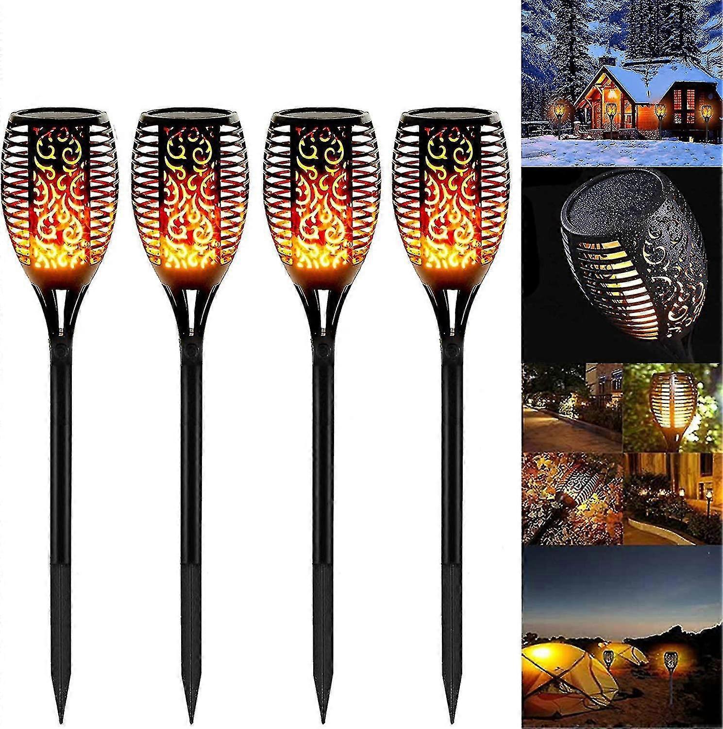 4 عبوات من ضوء اللهب الشمسي ، ضوء الطاقة الشمسية حديقة في الهواء الطلق للماء ، مع لهب واقعي