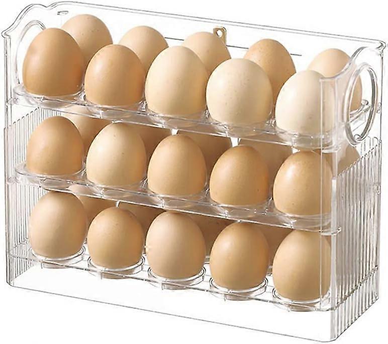 30 Egg Storage Container, 3-Layer Flip Top Refrigerator Egg Tray Container, Kitchen Countertop Fresh Egg Storage Container (White)