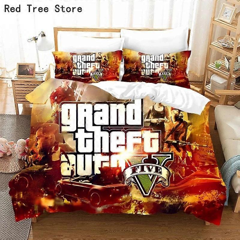 a2267 Beddengoed Game GTA Bedrukte beddengoedset Grand Theft Auto Dekbedovertrek Kussensloop Beddengoed Beddengoed 3-delig beddengoed set (1 Dekbedovertrek + 2 Pil