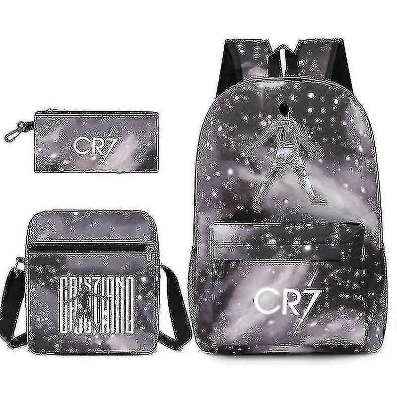 Football Star C Ronaldo Cr7 Printed Backpack Around The Student Three-piece Backpack.