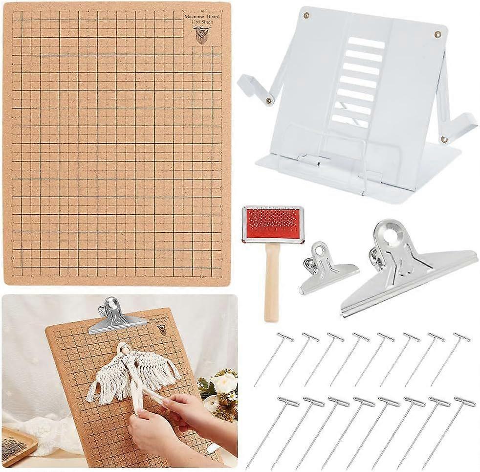 12x16 Inch Macrame Board Set, Macrame Board and Metal Adjustable Holder with 100Pcs T Pins & 2 Clips, Macrame Brush Comb, Macrame Supplies Double Side