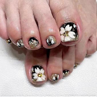 Gold Flash Powder Flower Sztuczne paznokcie u nóg Odpowiednie modele kleju do paznokci Radian i grubości