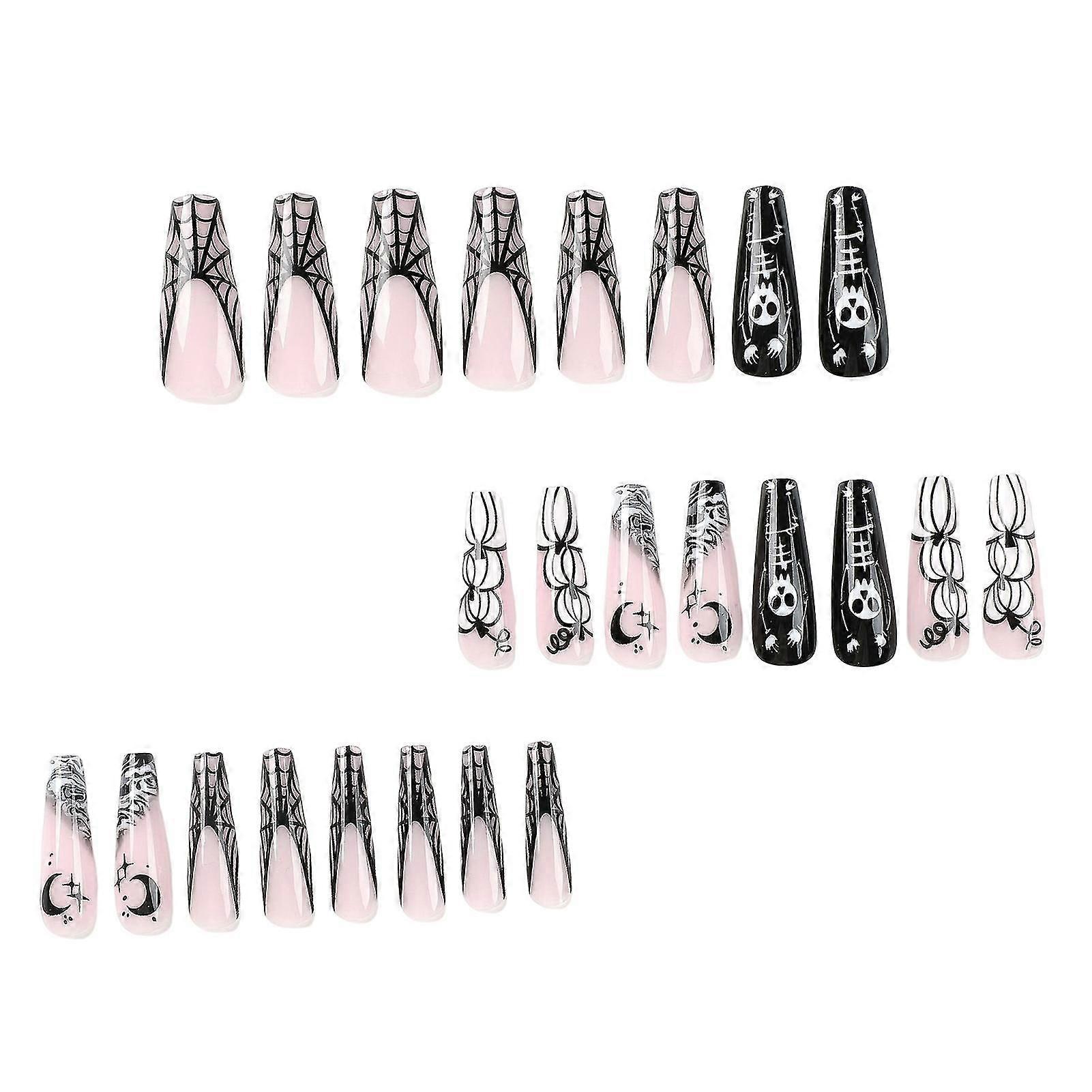Black Cobweb Skull Fake Nails Charming Com Jelly Glue Model