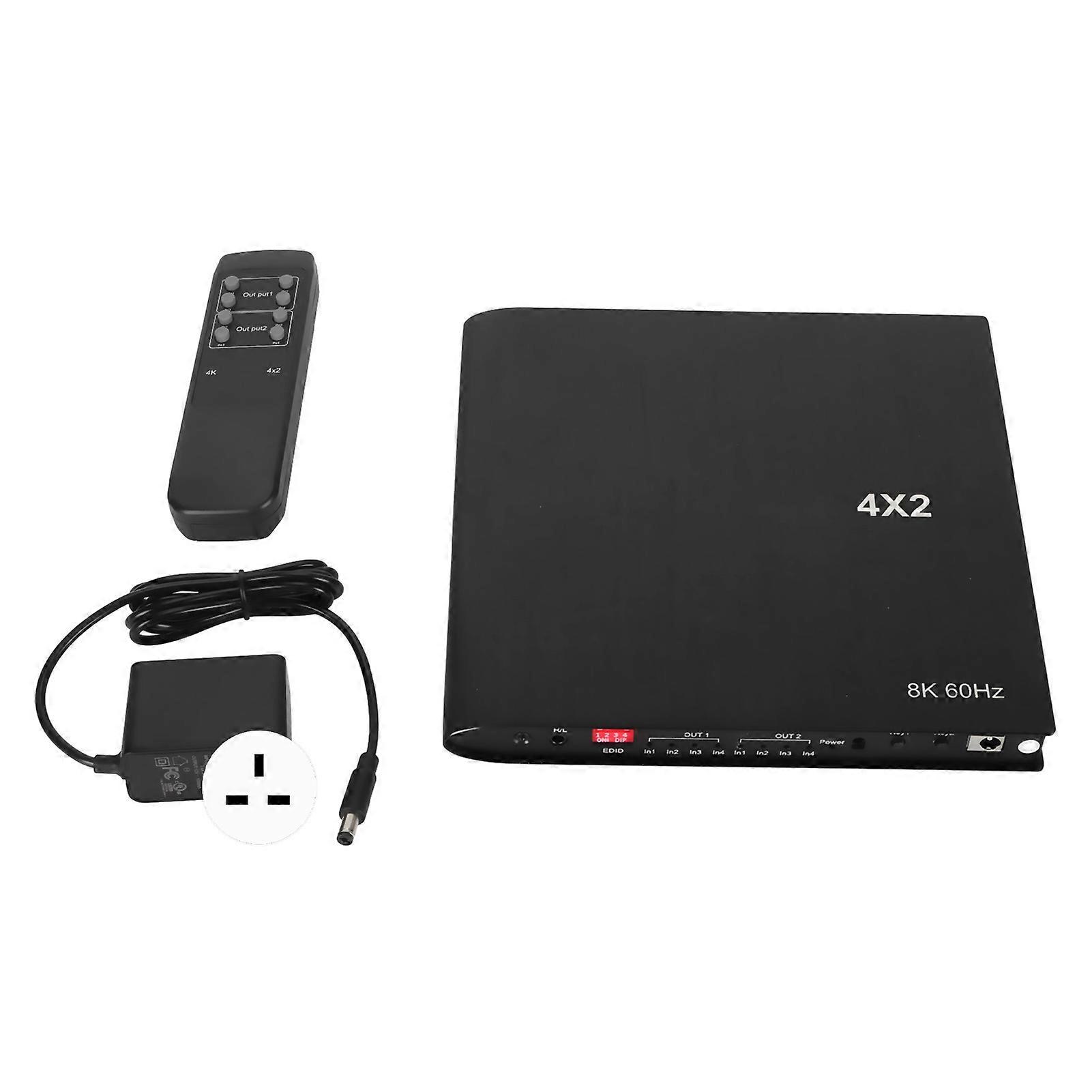 8K 4x2 HDMI Switch Splitter, Plug & Play, 4 In 2 Out, Sound Extraction, UK Plug