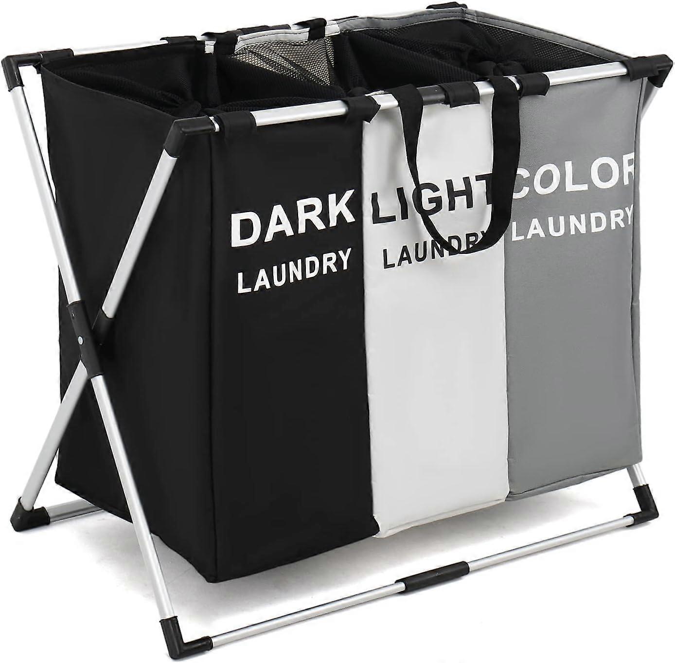 3-Section Laundry Basket, Foldable Capacity with Durable Fabric, Multi-Purpose Organizer for Bathroom or Bedroom Use