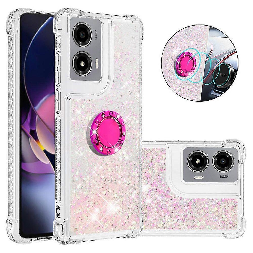 Case for Motorola MOTO G Stylus 5G 2024 Bling Flowing Liquid Floating Sparkle Glitter Bumper with Rotation Ring Kickstand Compatible with Motorola MOT