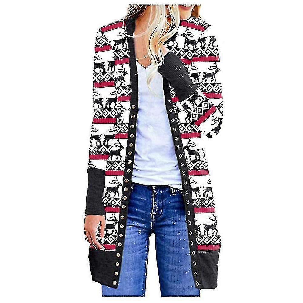 Kerst Vest Vrouwen Lange Mouw Xmas Trui Casual Open Front Jas