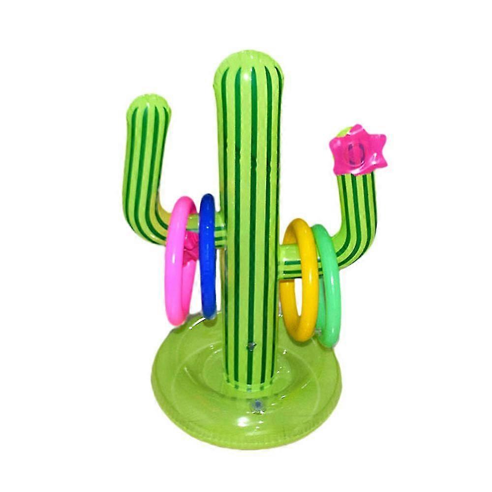 Inflatable Cactus Ring Toss Game Set Target Toss Floating Swim Ring Toss Includes Inflatable Cactus,4 Color Rings For Fiesta Party Accessories Haw,023